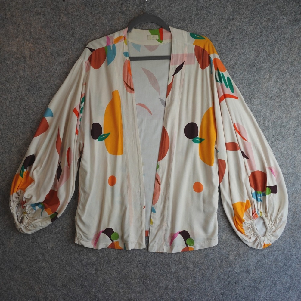 Güle‎ Abstract Fruit Print Kimono Top Womens M Cream Open Balloon Sleeve Artsy